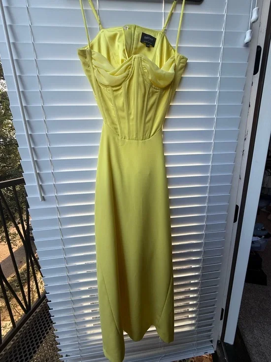 Bardot Lemon Yellow Satin Corset Maxi Dress - Picture 8 of 10